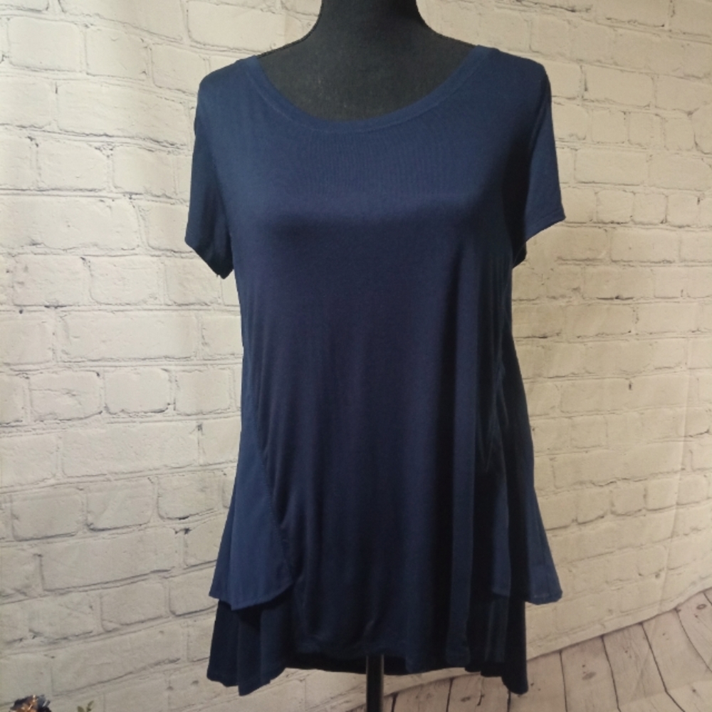 Sslv Scoop Neck FashionZippers Knit OverlayBlouse Top Midnight